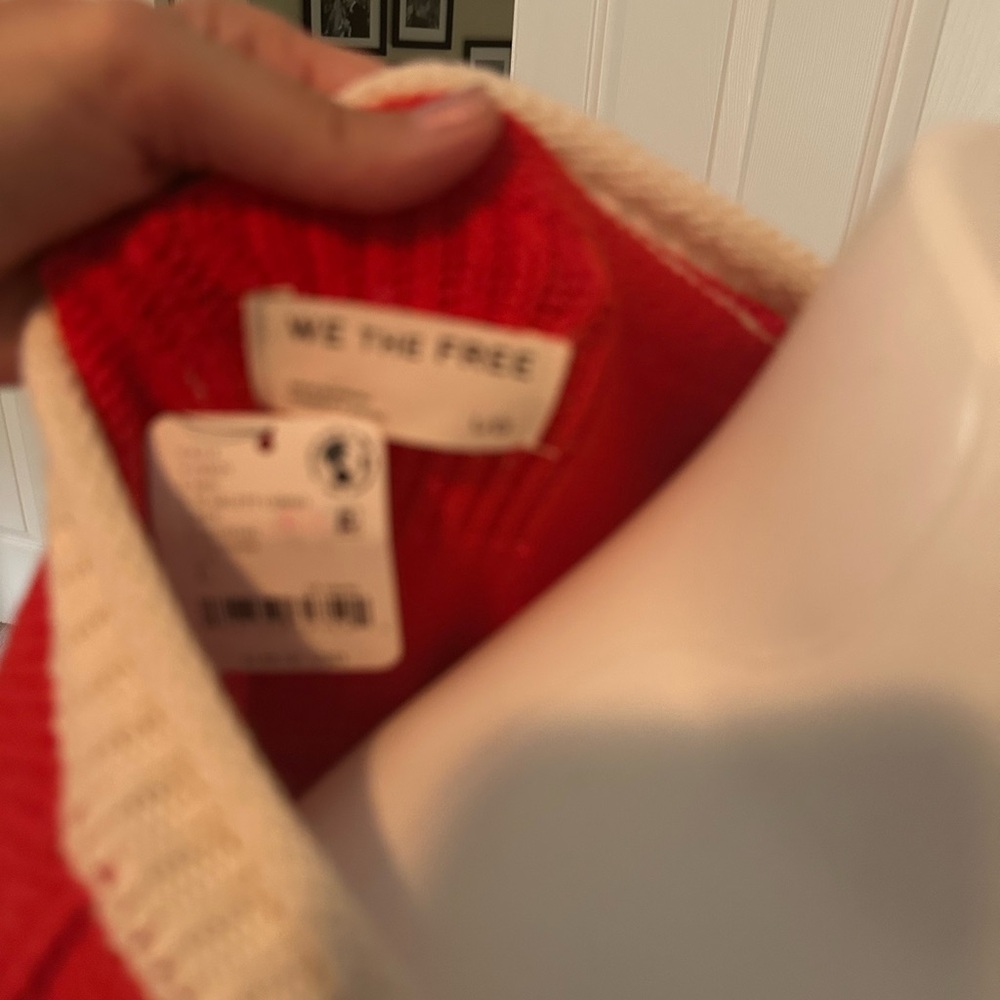 Free People Red and Cream Stripe Pullover Sweater - Picture 7 of 9